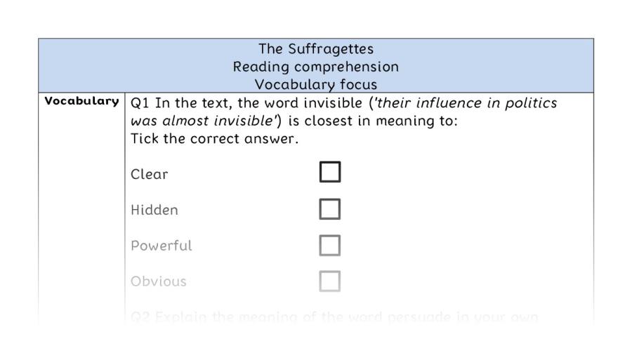 Reading comprehension - vocabulary - The Suffragettes