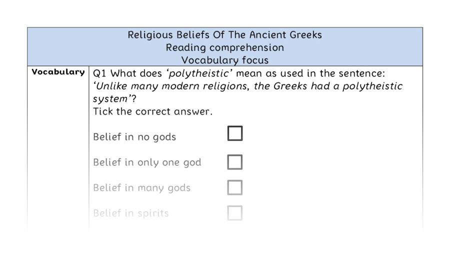 Reading comprehension-vocabulary-Religious Beliefs Of The Ancient Greeks