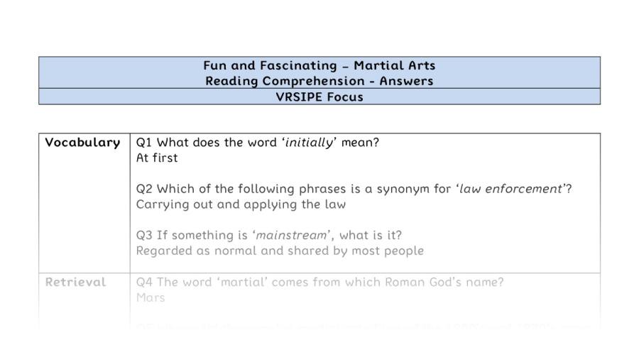 Reading Comprehension - Martial Arts - Highlight Series 2 - VRSIPE Focus