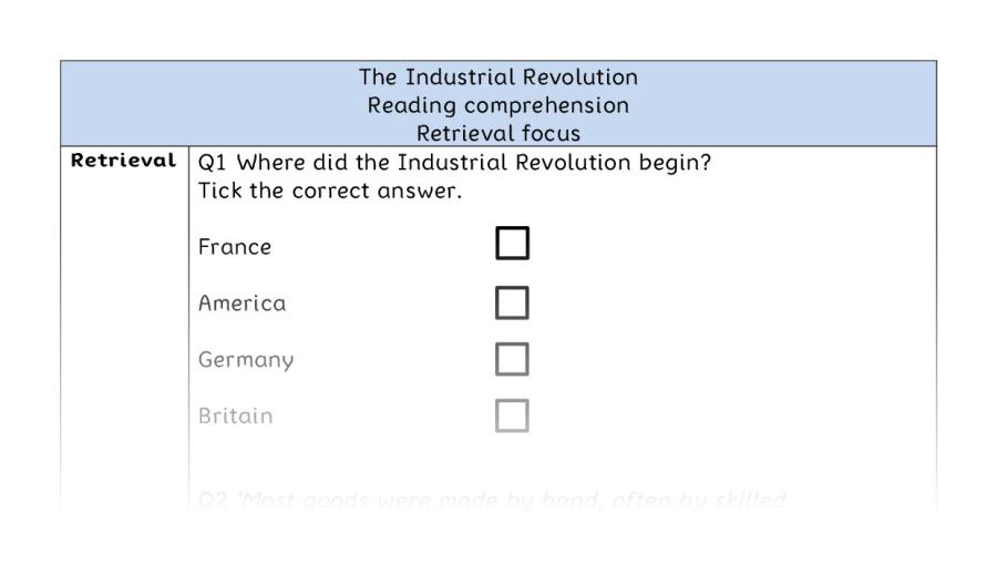 Reading comprehension - retrieval - The Industrial Revolution