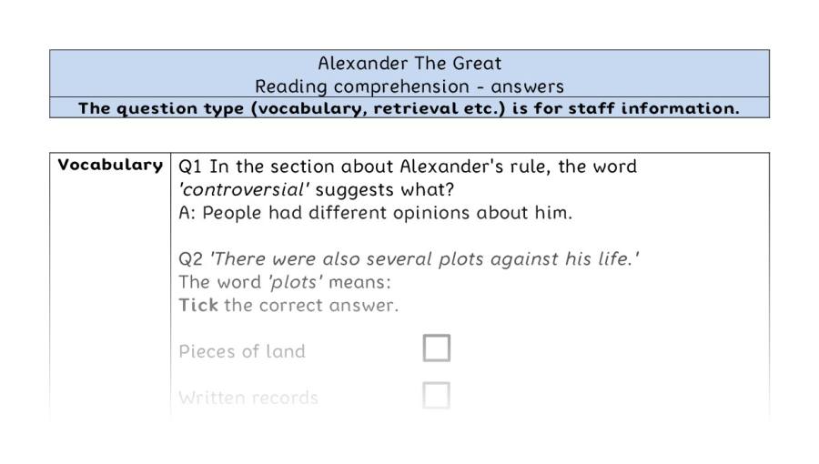 Reading comprehension - VRSIPE - Alexander The Great - answers