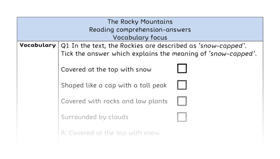 Reading comprehension - vocabulary - The Rocky Mountains - answers