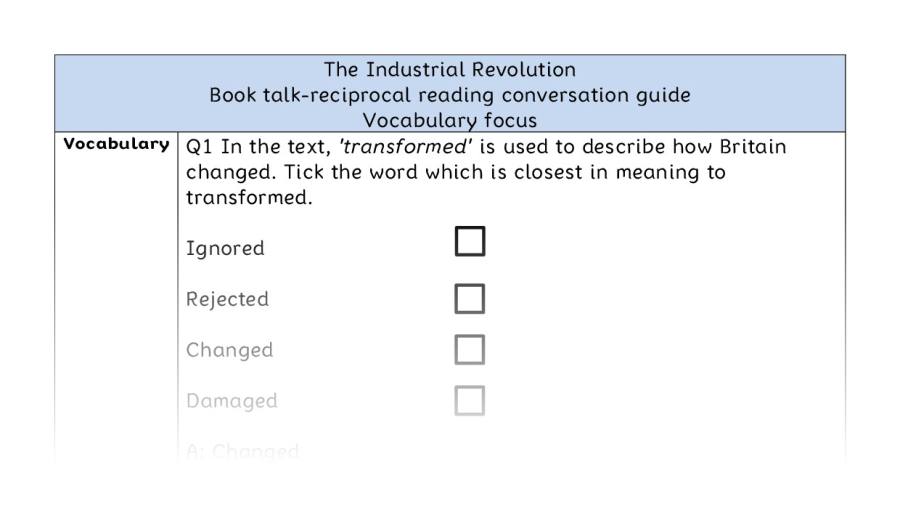 Reciprocal reading - vocabulary - The Industrial Revolution
