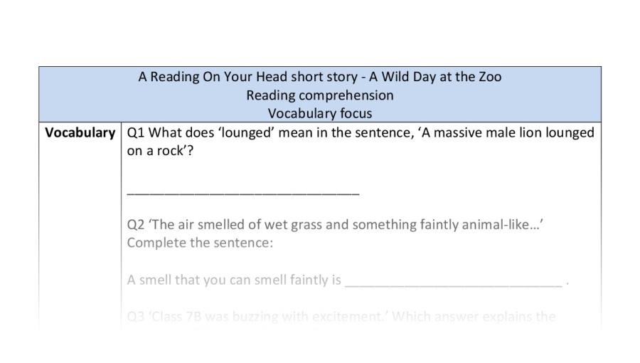 Reading comprehension - vocabulary - A Wild Day at the Zoo