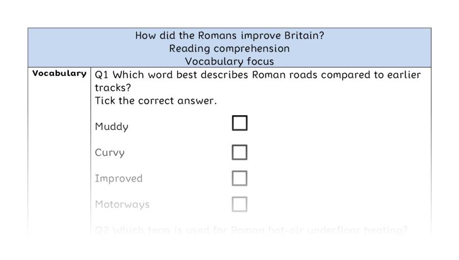 Reading comprehension - vocabulary - How did the Romans improve Britain