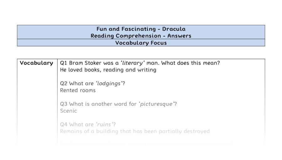 Reading Comprehension - Dracula - Highlght Series 2 - Vocabulary Focus