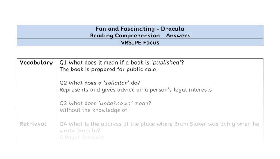 Reading Comprehension - Dracula - UKS2 - VRSIPE Focus