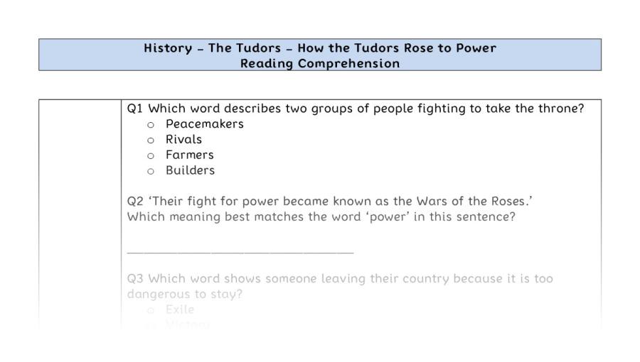 Reading comp - How the Tudors Rose to Power - vocabulary
