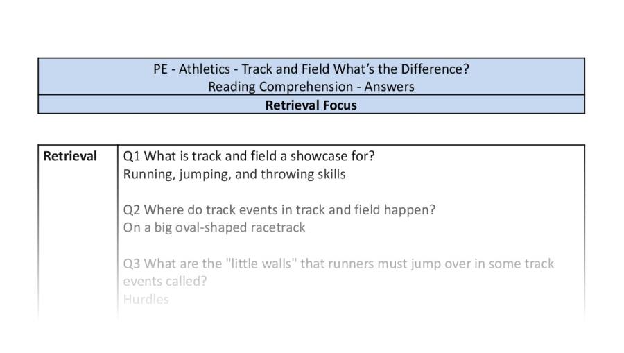 Reading Comprehension - Track and Field Whats the Difference - Retrieval Focus