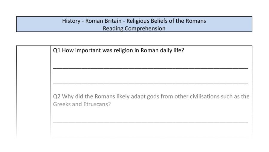 Reading Comprehension-Religious Beliefs of the Romans-Inference Focus