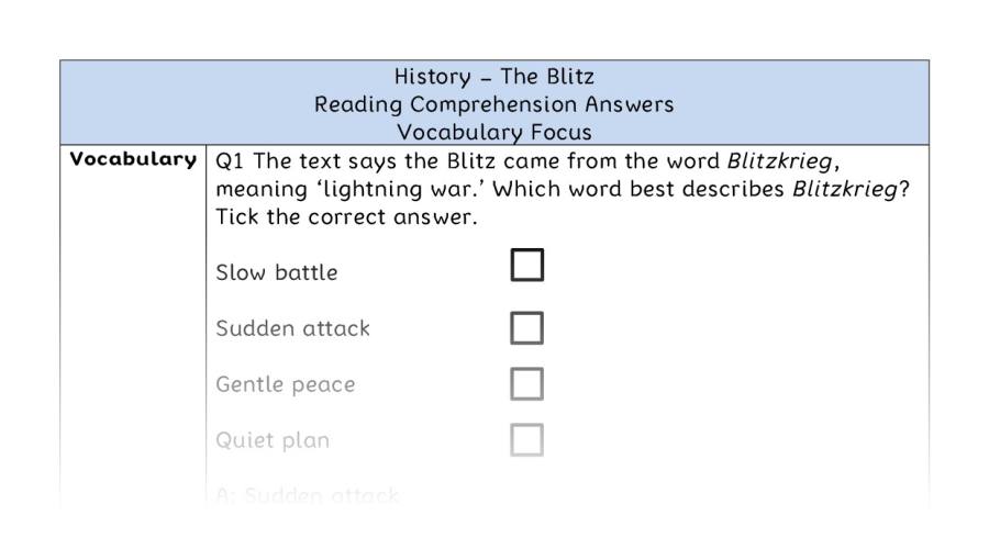The Blitz - Reading Comprehension Answers - Vocabulary Focus