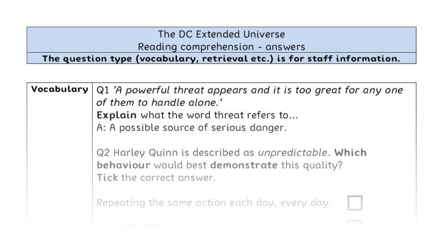 Reading comprehension - VRSIPE - The DC Extended Universe - answers