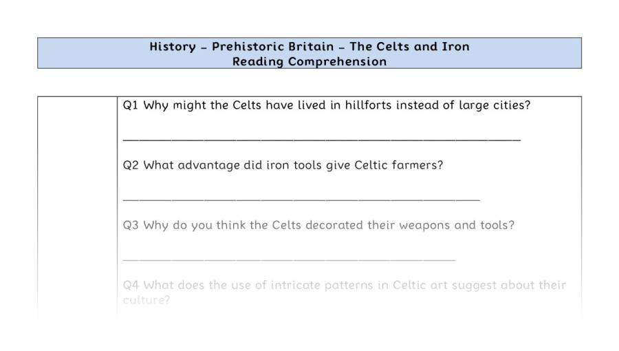Reading Comprehension-The Celts and Iron-Inference Focus