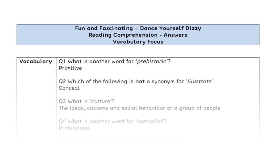 Reading Comprehension - Dance Yourself Dizzy - Highlight Series 2 - Vocabulary Focus