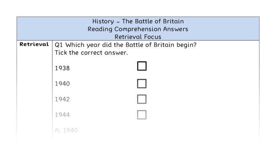 The Battle of Britain - Reading Comprehension Answers - Retrieval Focus