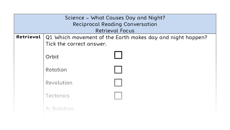 What Causes Day and Night - Reciprocal Reading Conversation - Retrieval Focus
