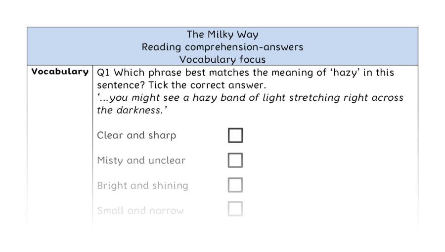 Reading comprehension - vocabulary - The Milky Way - answers