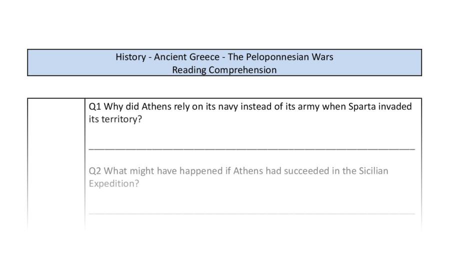 Reading Comprehension-The Peloponnesian Wars-Inference Focus