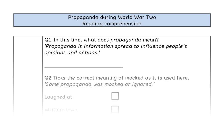 Reading comprehension - VRSIPE - Propaganda during World War Two
