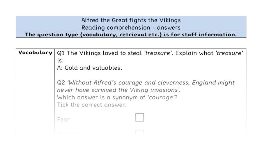 Reading comprehension - VRSIPE - Alfred the Great fights the Vikings - answers