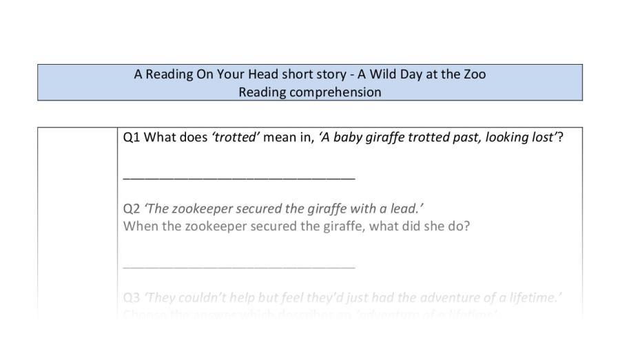 Reading comprehension - VRSIPE - A Wild Day at the Zoo