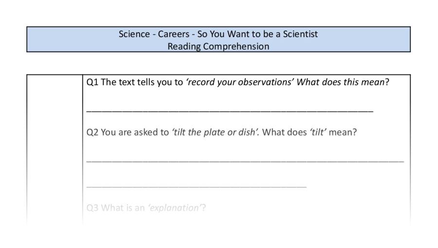 Reading Comprehension-So You Want to be a Scientist-VRSIPE Focus