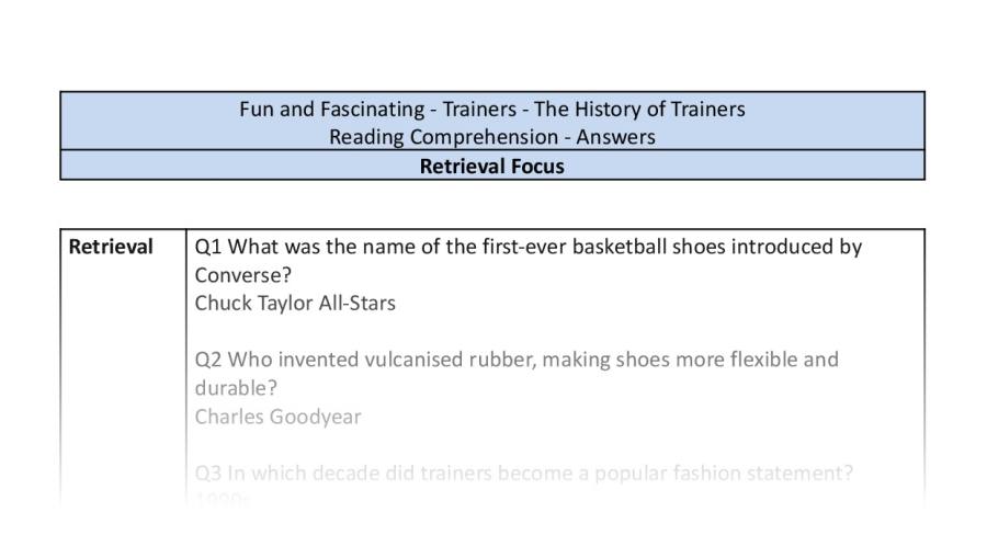 Reading comprehension-retrieval-The history of trainers-answers