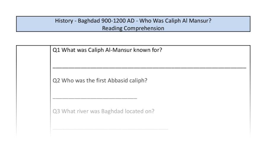 Reading Comprehension-Who Was Caliph Al Mansur-Retrieval Focus