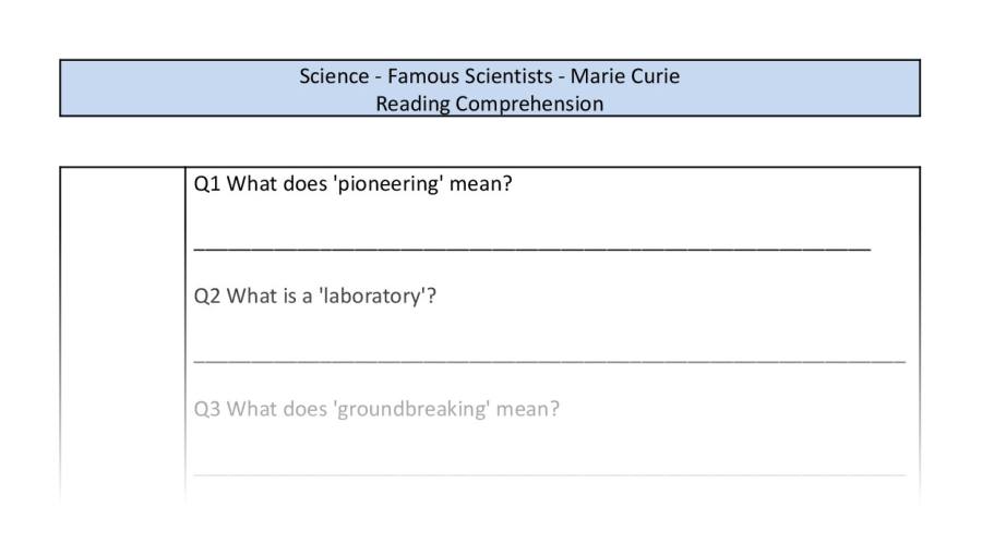 Reading comp - Famous Scientists-Marie Curie - VRSIPE