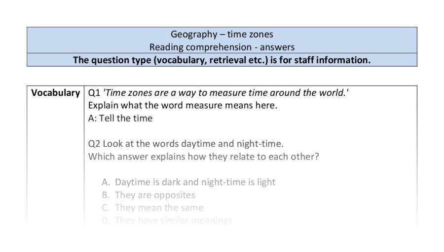 Reading comprehension - VRSIPE - time zones-answers