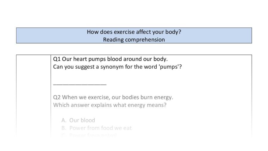 Reading comprehension - VRSIPE - How does exercise affect your body