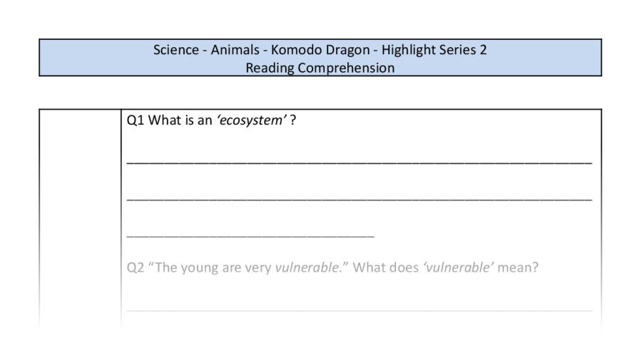 Reading Comprehension - Komodo Dragon - VRSIPE Focus