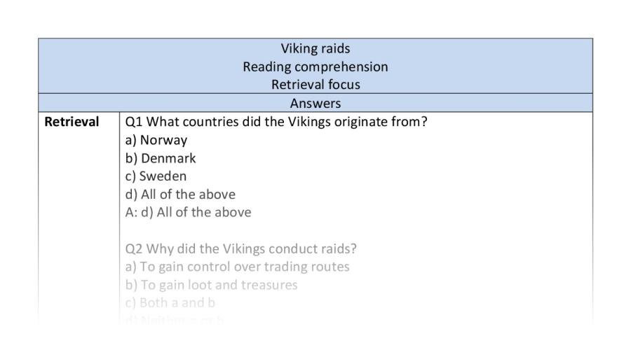 Reading comprehension - retrieval - Viking raids-answers