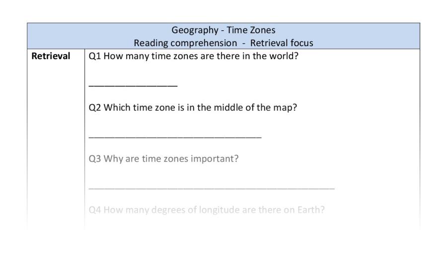 Reading comprehension - retrieval - Time Zones