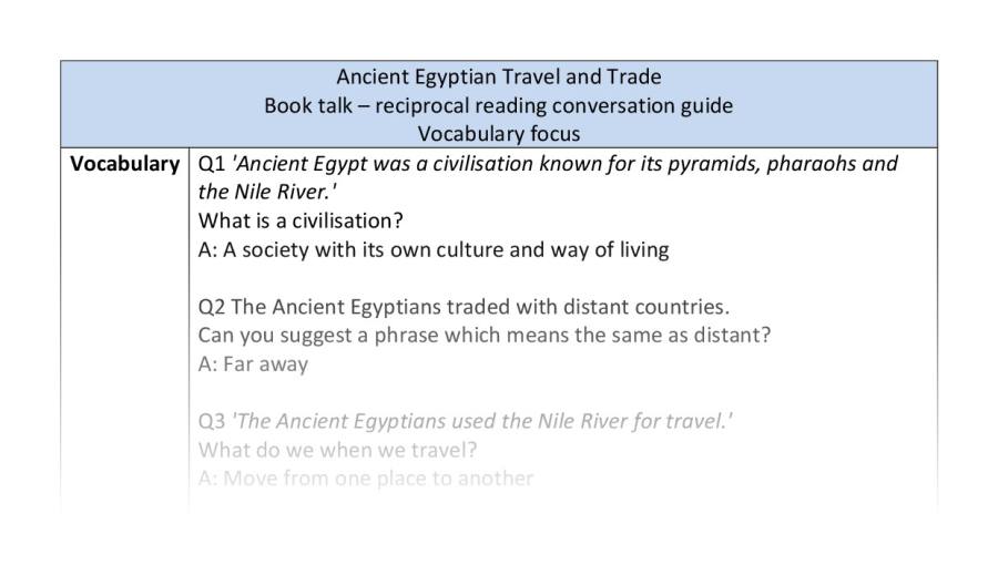 Reciprocal reading - vocabulary - Ancient Egyptian Travel and Trade