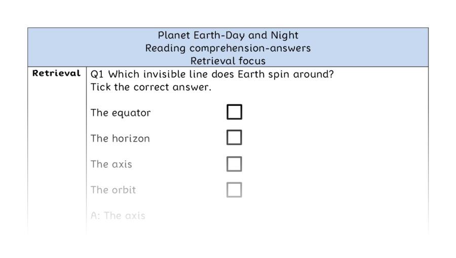 Reading comprehension - retrieval - Planet Earth-Day and Night - answers
