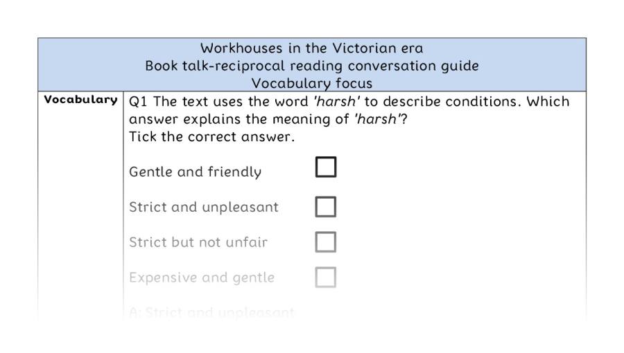 Reciprocal reading - vocabulary - Workhouses in the Victorian era