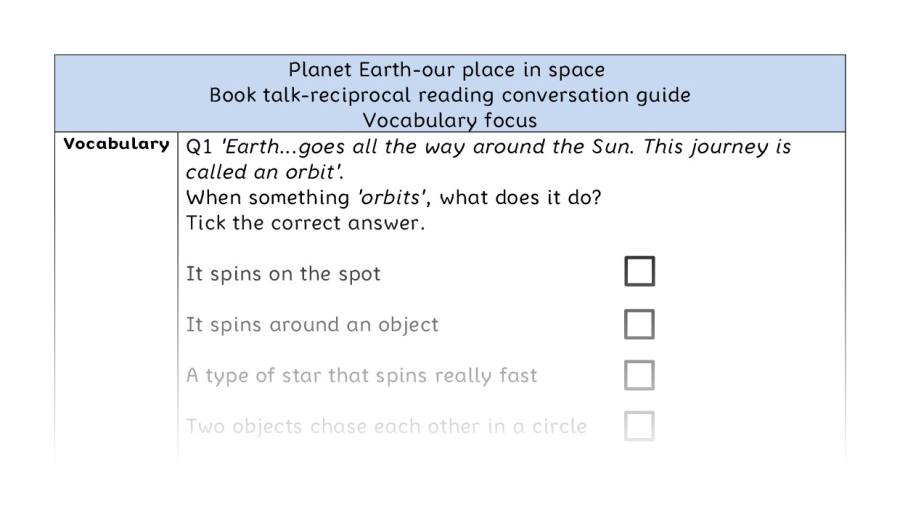 Reciprocal reading - vocabulary - Planet Earth-our place in space