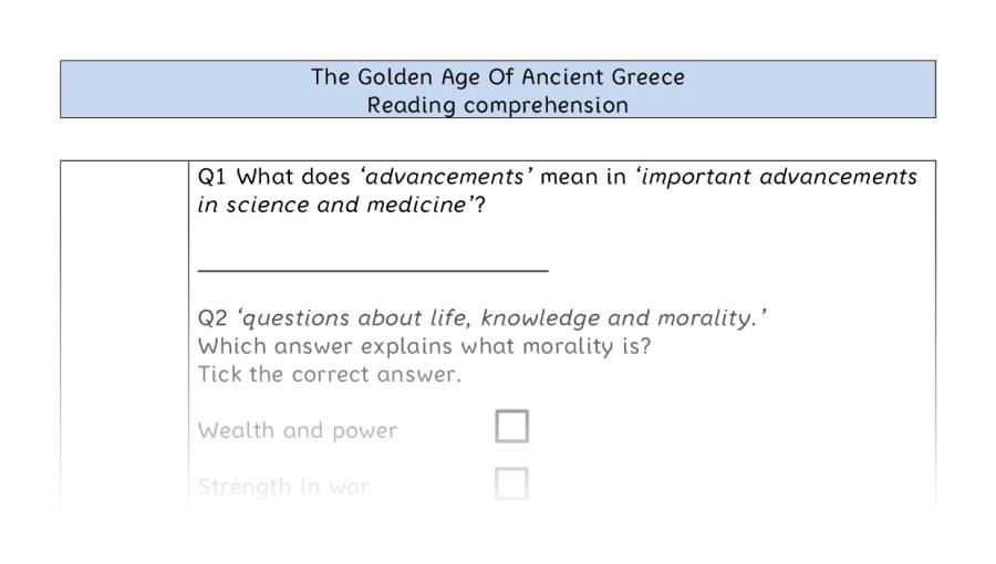 Reading comprehension - VRSIPE - The Golden Age Of Ancient Greece