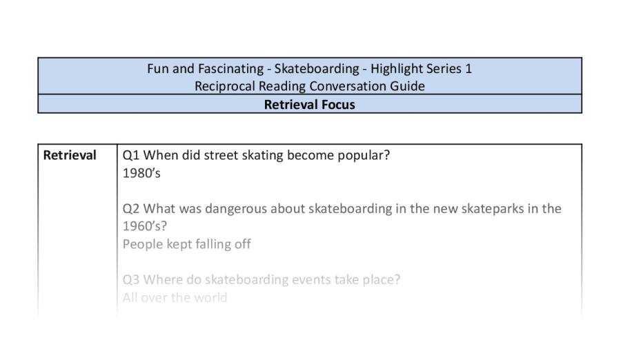 Reciprocal Reading Conversation - Skateboarding - Highlight Series 1 - Retrieval Focus