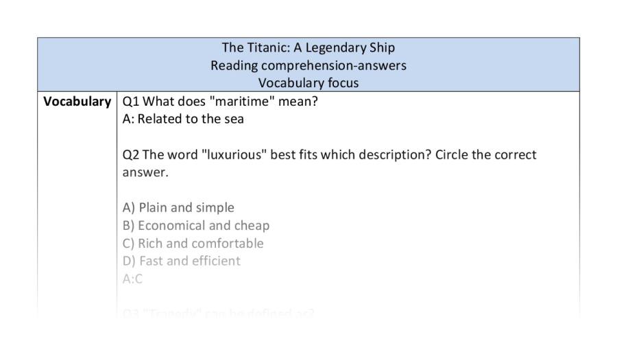 Reading comprehension-Titanic- vocabulary - answers