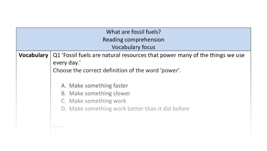 Reading comprehension - vocabulary - What are fossil fuels