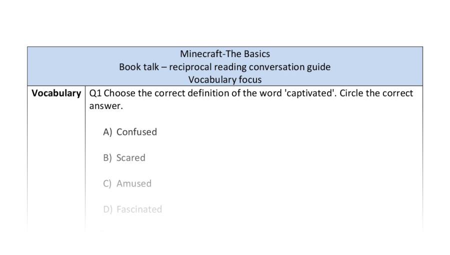 Reciprocal reading - Minecraft The Basics - vocabulary