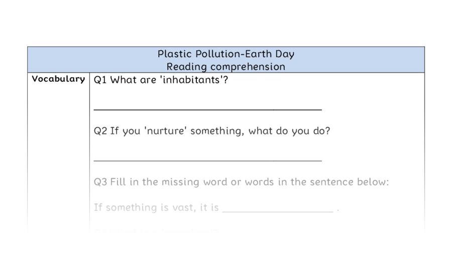Reading comprehension-Earth Day-vocabulary