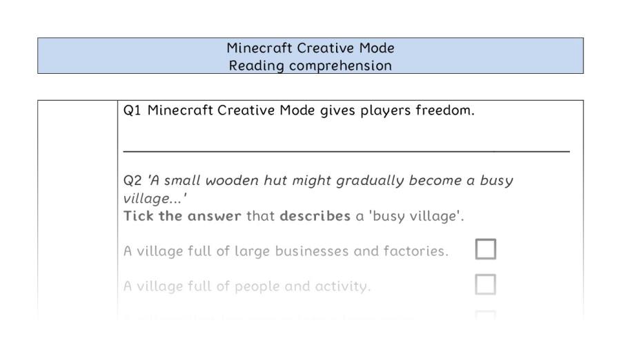 Reading comprehension - VRSIPE - Minecraft Creative Mode