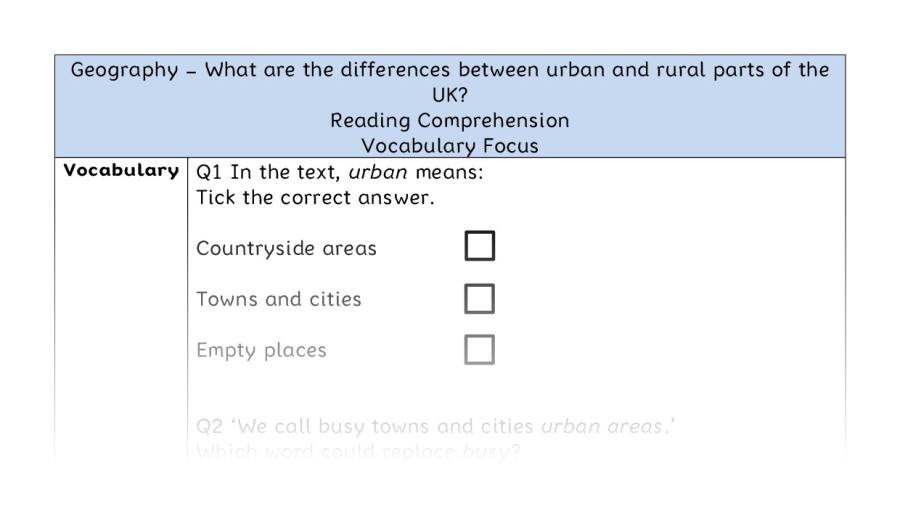 What are the differences between urban and rural parts of the UK - Reading Comprehension - Vocabulary Focus