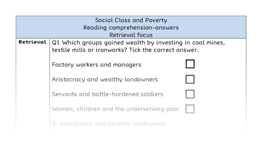 Reading comprehension - retrieval - Social Class and Poverty - answers