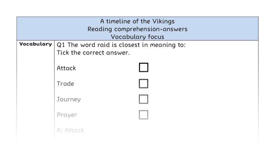 Reading comprehension - vocabulary - A timeline of the Vikings - answers