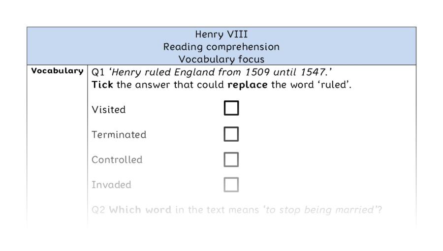 Reading comprehension - Henry VIII - vocabulary