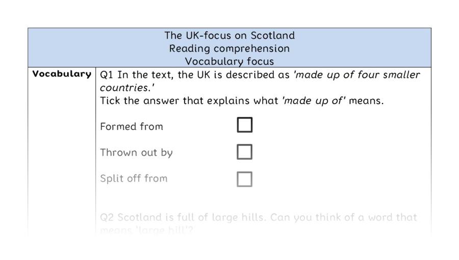 Reading comprehension - vocabulary - The UK-focus on Scotland
